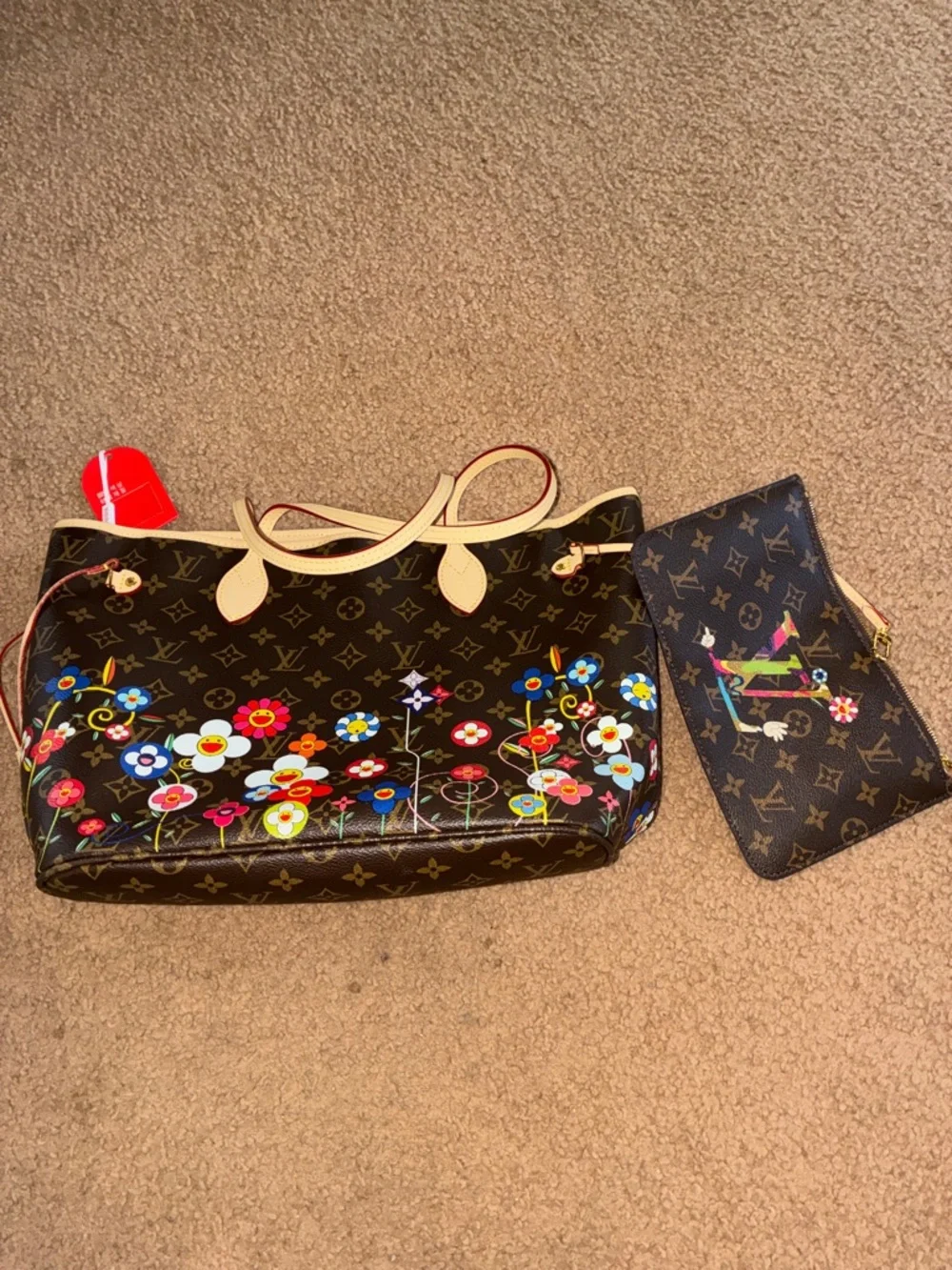 Brown Monogram Floral Tote with Matching Pouch - Picture 2 of 13